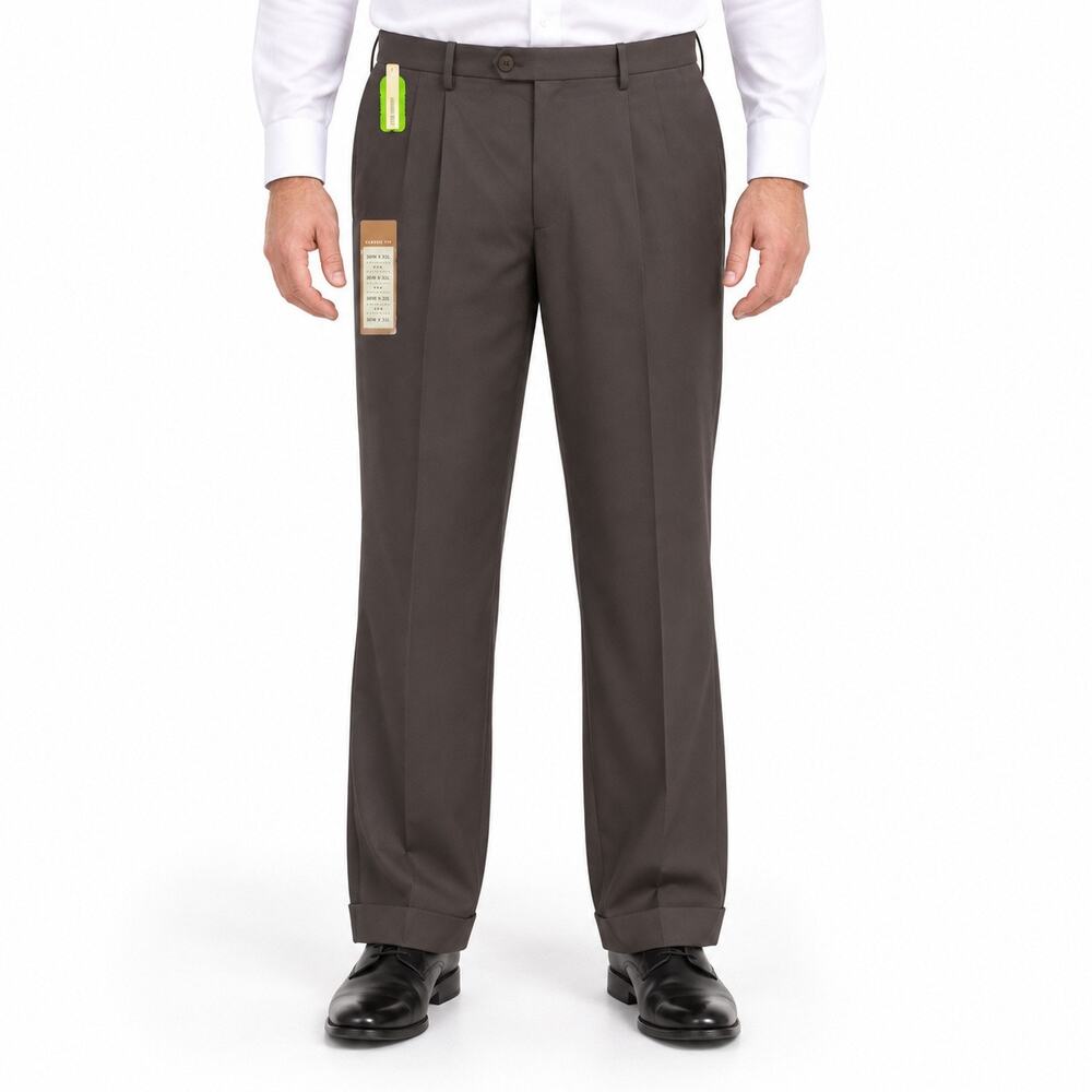 NEW Haggar Pants Mens 36x32 Brown Eclo Stria Classic Fit Pleated Dress Slacks